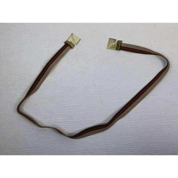 VINTAGE WOMEN'S BROWN STRIPED ELASTIC BELT - GOLD TONE CLASP - ADJUSTABLE - Picture 7 of 9